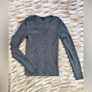 Express - Charcoal Gray V-Neck Long Sleeve Sweater Top